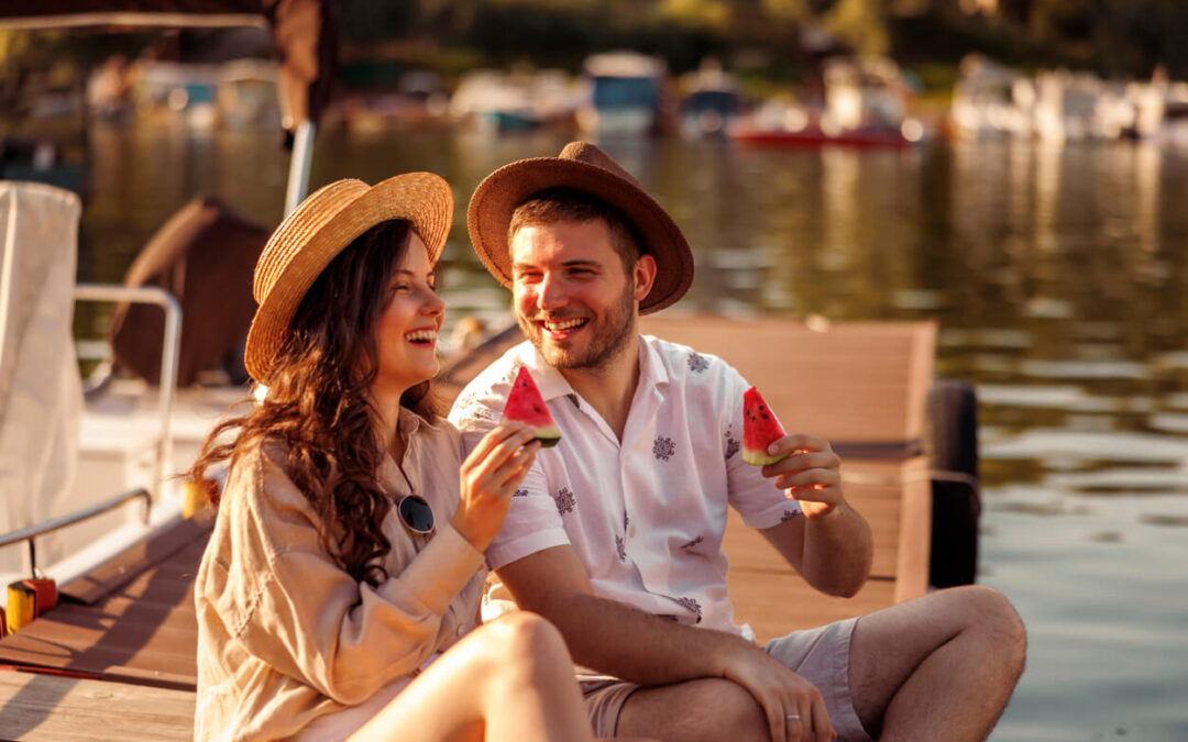 couple enjoying a watermelon